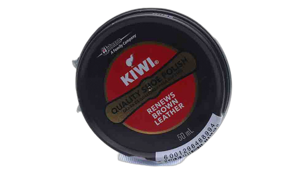Kiwi quality shoe polish renews brown leather