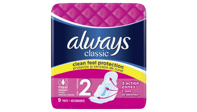 Always Classic Clean Feel Protection Maxi Wings
9Pads