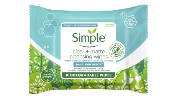 Simple Clear+Matte Cleansing Wipes